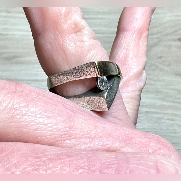 Jens Aagaard Sterling Silver & Gold CZ Abstract Split Shank Ring, Size 6 - Picture 9 of 10